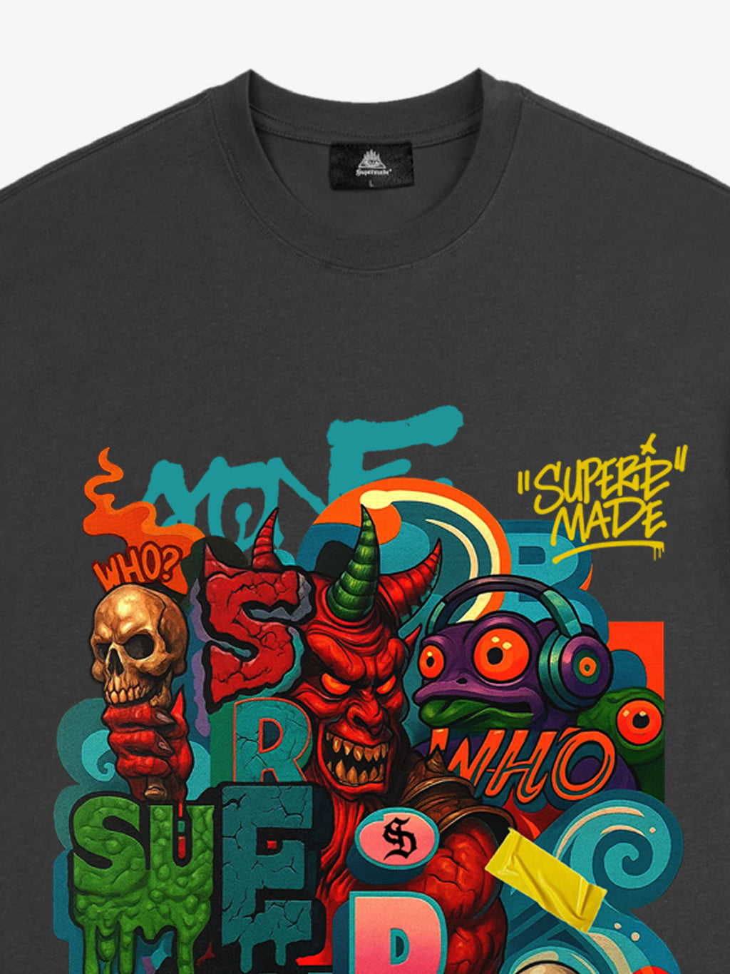Trendy Multicolor Graffiti Skull Graphic T-Shirt