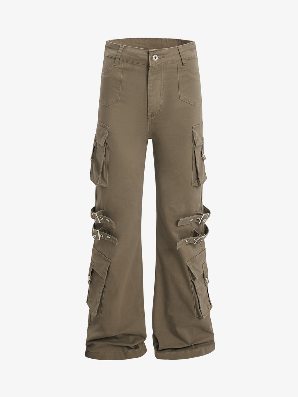 Strap Detail Cargo Flare Cotton Pants