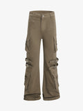 Strap Detail Cargo Flare Cotton Pants