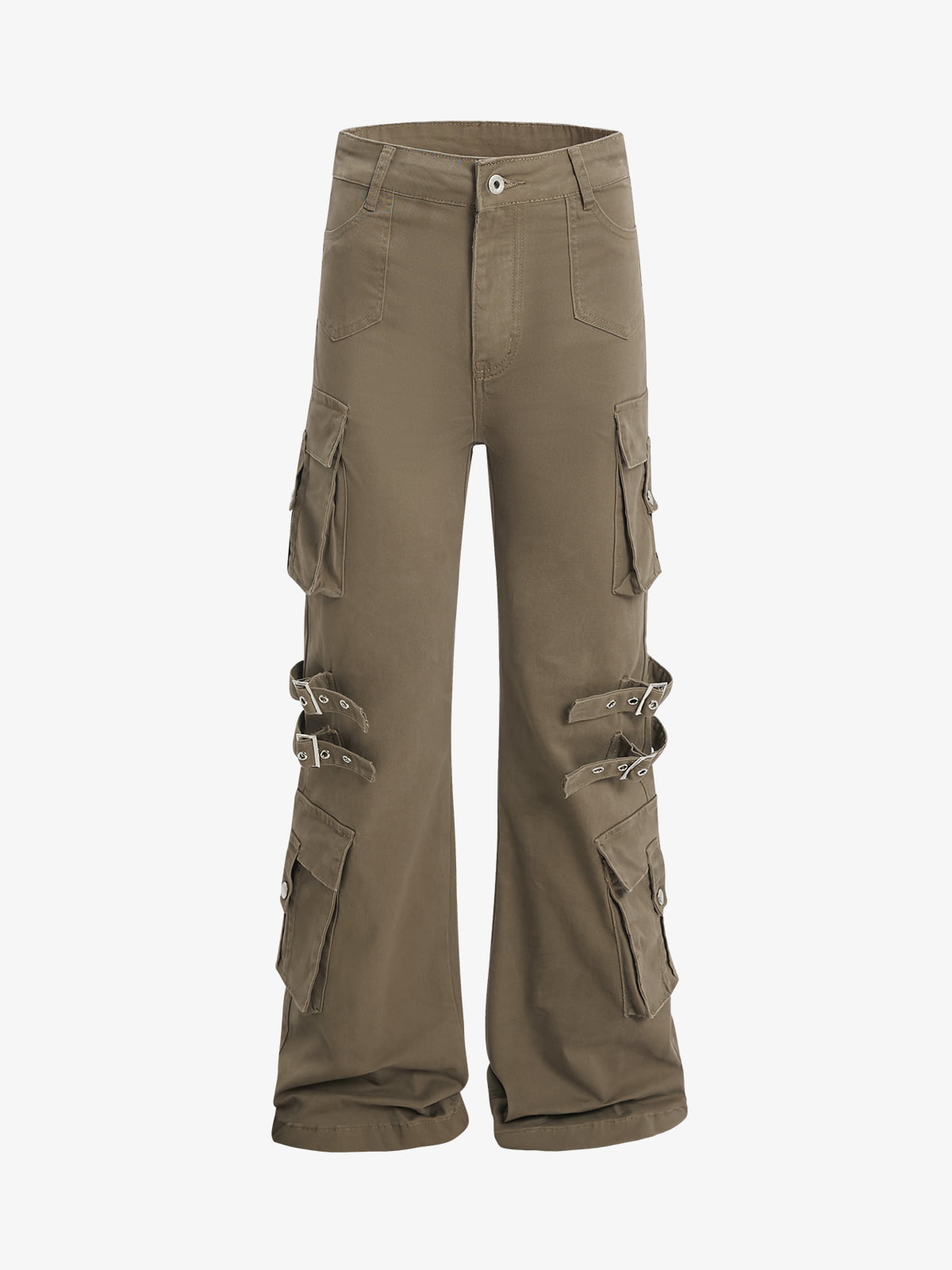 Strap Detail Cargo Flare Cotton Pants