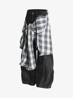 Denim Faux Two-piece Plaid Detachable Scimitar Jeans - 2435