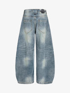 Washed Metal Hook Front Design Barrel Jeans