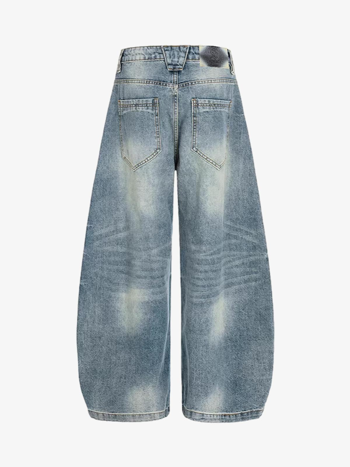 Washed Metal Hook Front Design Barrel Jeans