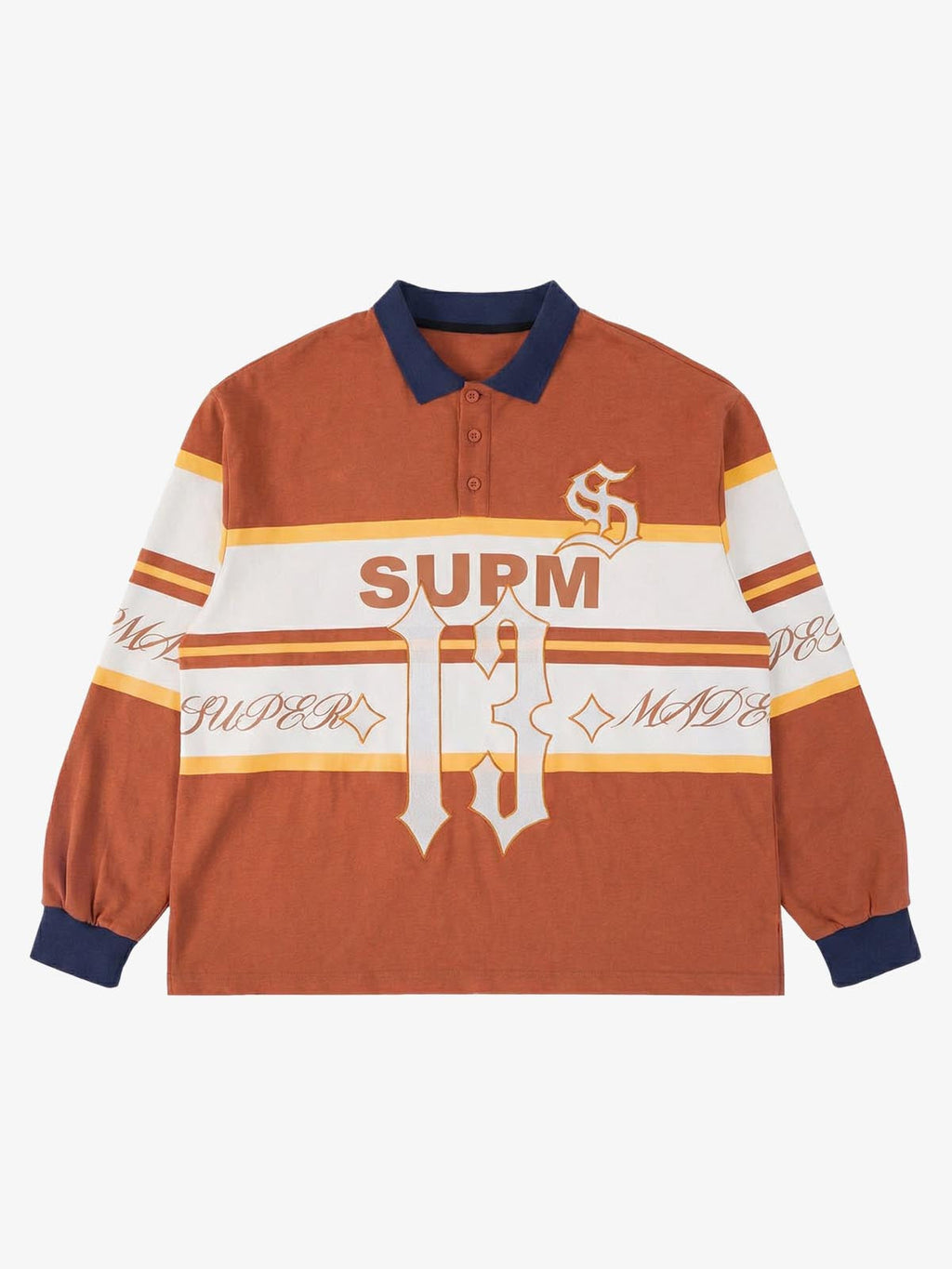 Gothic Number Stripe Rugby Collar Sweatshirt