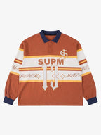 Gothic Number Stripe Rugby Collar Sweatshirt