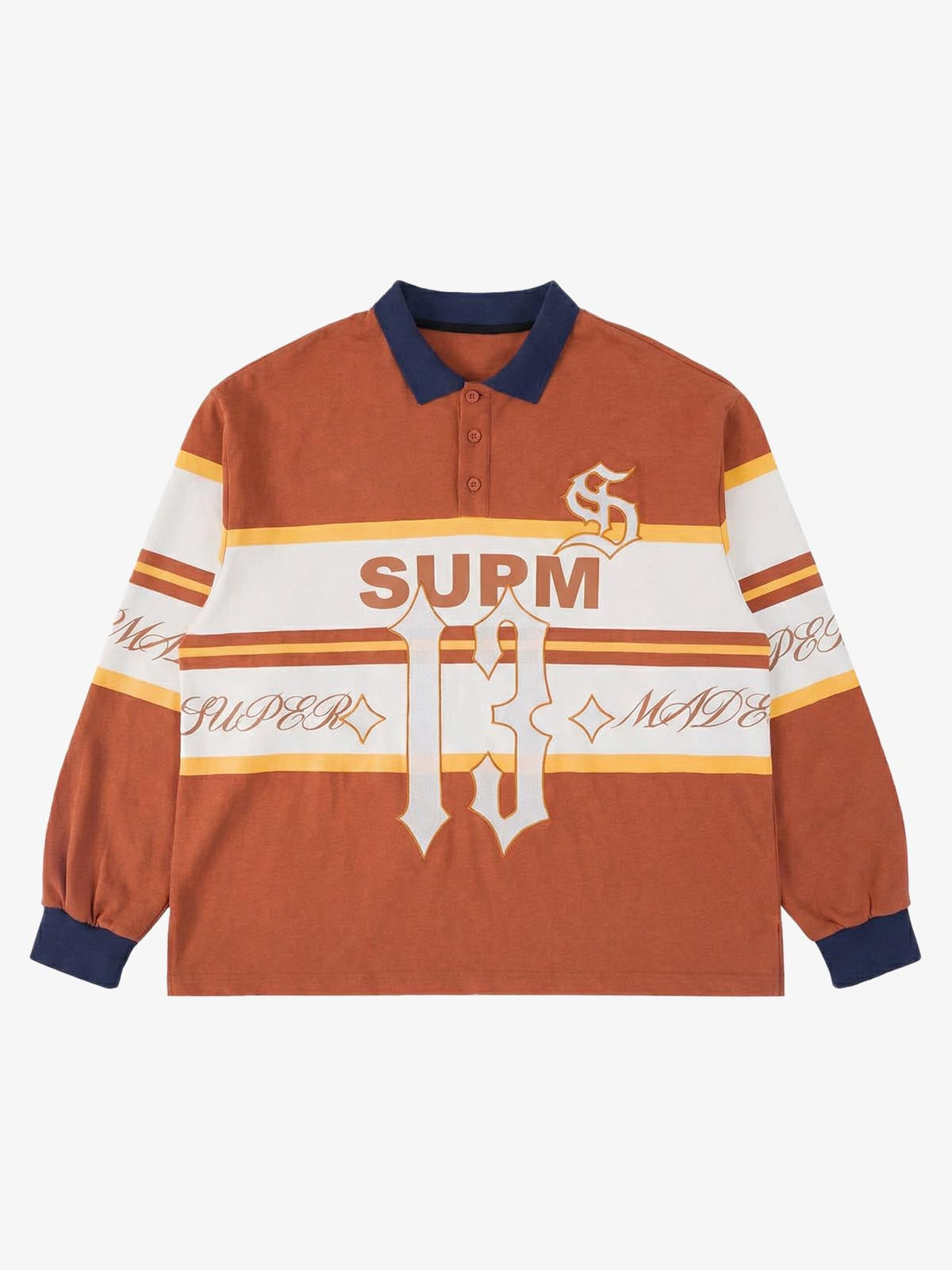 Gothic Number Stripe Rugby Collar Sweatshirt