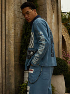 precipice Multi-Element Appliqué Patchwork Denim Suit - 2593