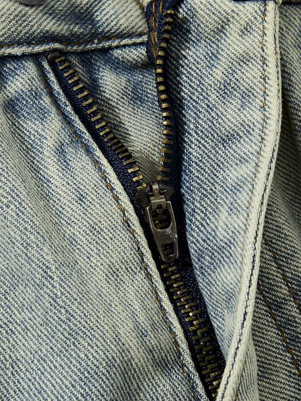 Vintage Washed Rivet-Detailed Wide Leg Jeans