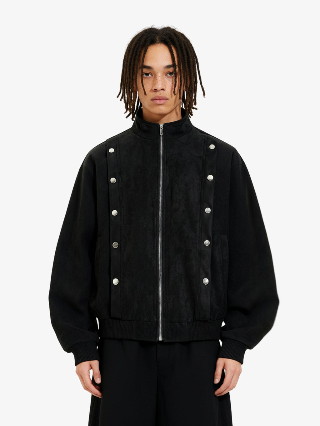 Vintage Stand Collar Metal Button-Structured Bomber Jacket