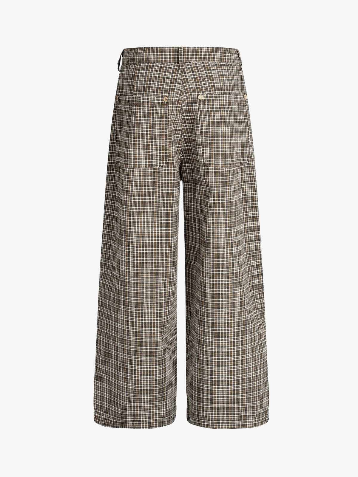 Vintage Plaid Pleated Wide Leg Pants