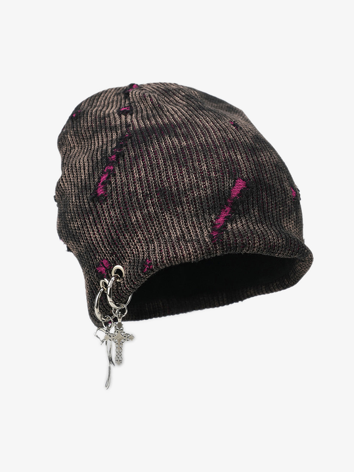 Retro Wasteland Style Distressed Knit Hanging Charm Beanie