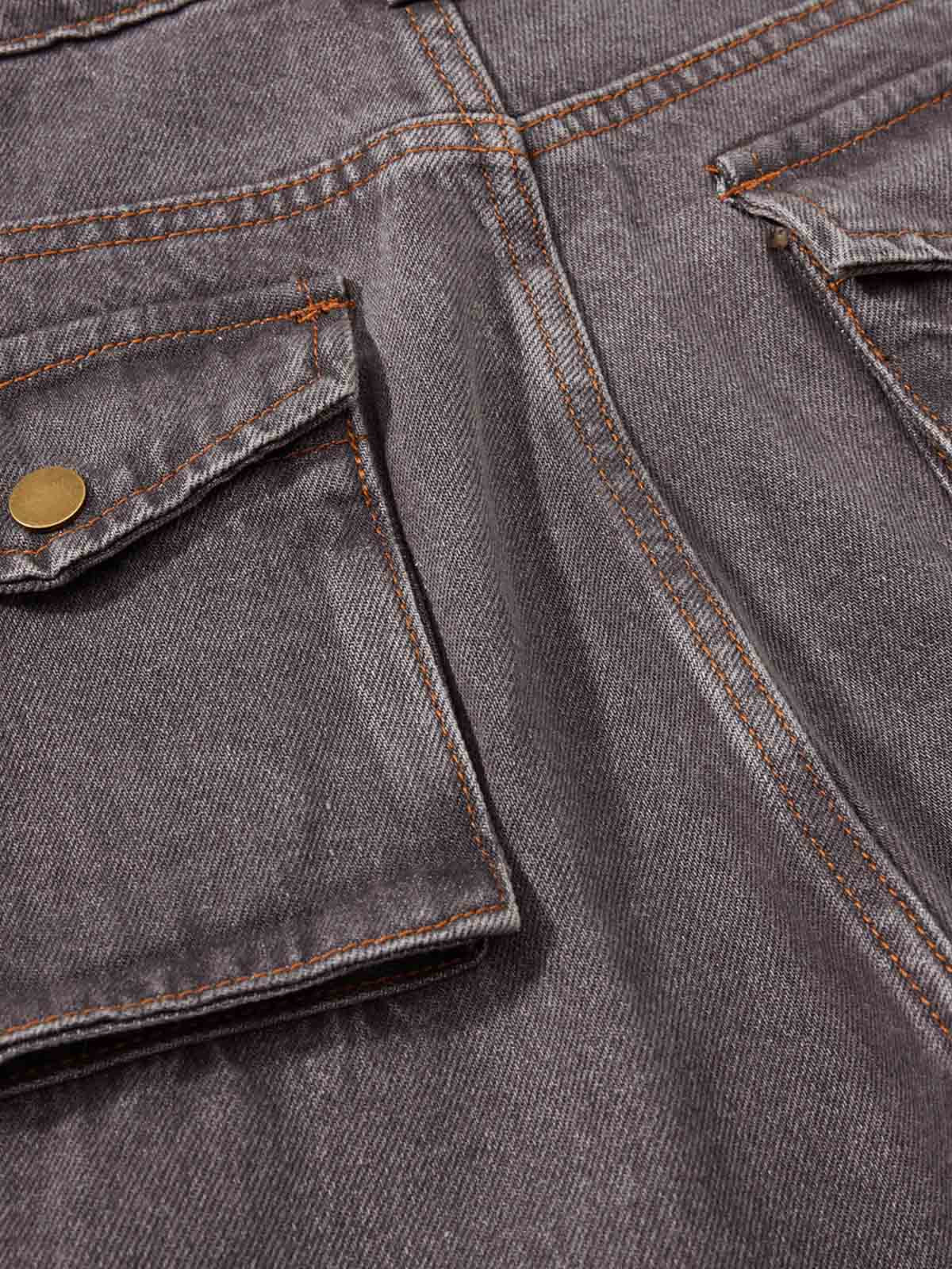 Retro Faded Multi-Pocket Flared Cargo Jeans