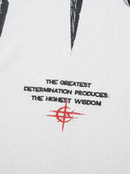 Letter Print Waffle Cross Long-Sleeved T-Shirt