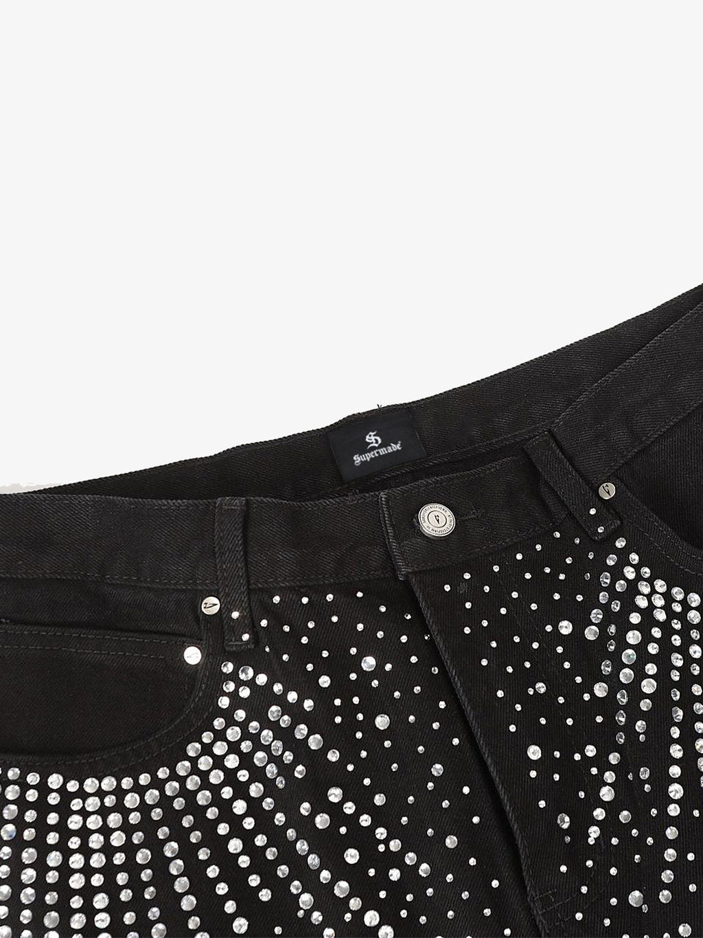 Retro Denim Full Rhinestone Design Baggy Jeans - 2545