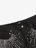 Retro Denim Full Rhinestone Design Baggy Jeans - 2545