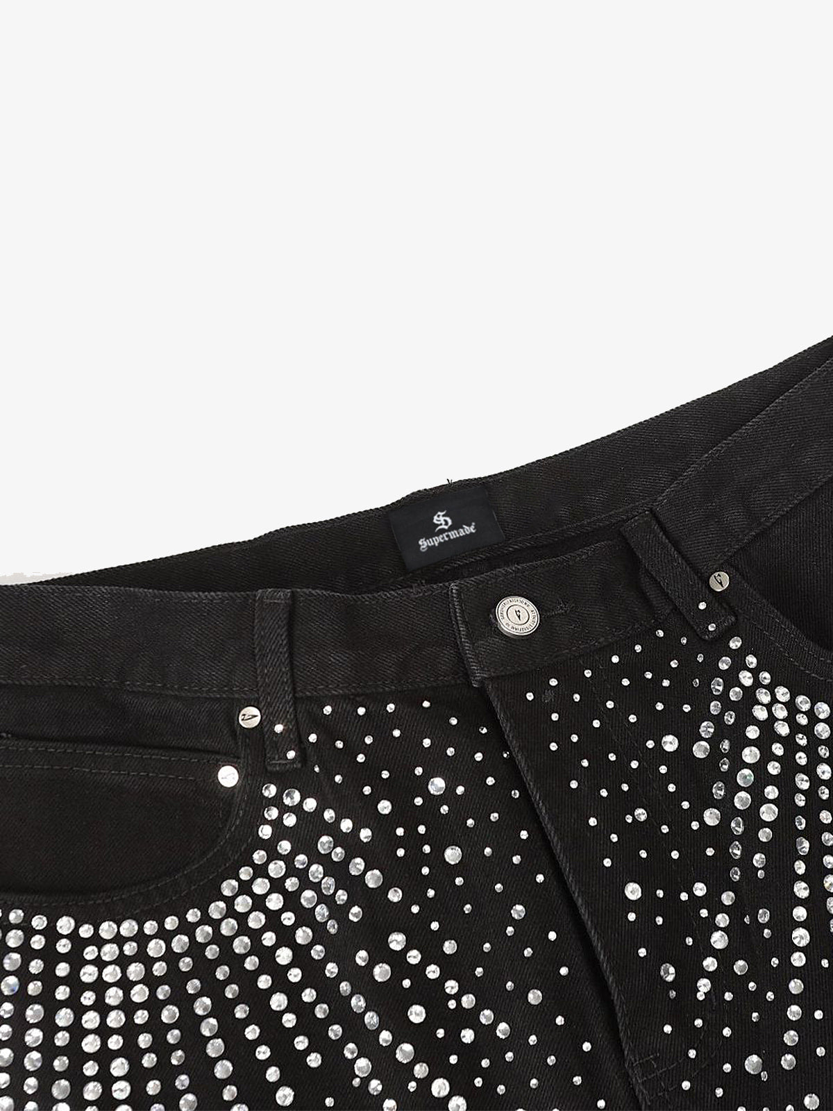 Retro Denim Full Rhinestone Design Baggy Jeans - 2545