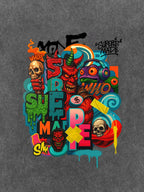 Trendy Multicolor Graffiti Skull Graphic T-Shirt