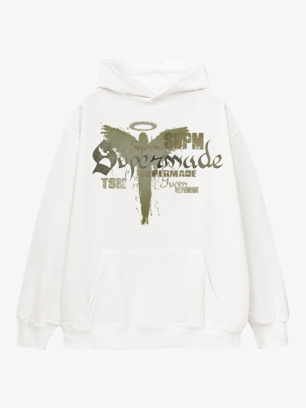 Vintage Washed Angel Halo Distressed Letter Graphic Hoodie