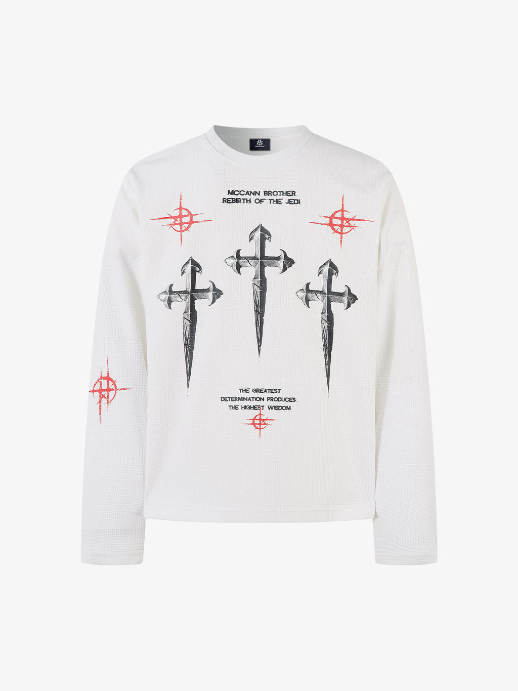 Letter Print Waffle Cross Long-Sleeved T-Shirt