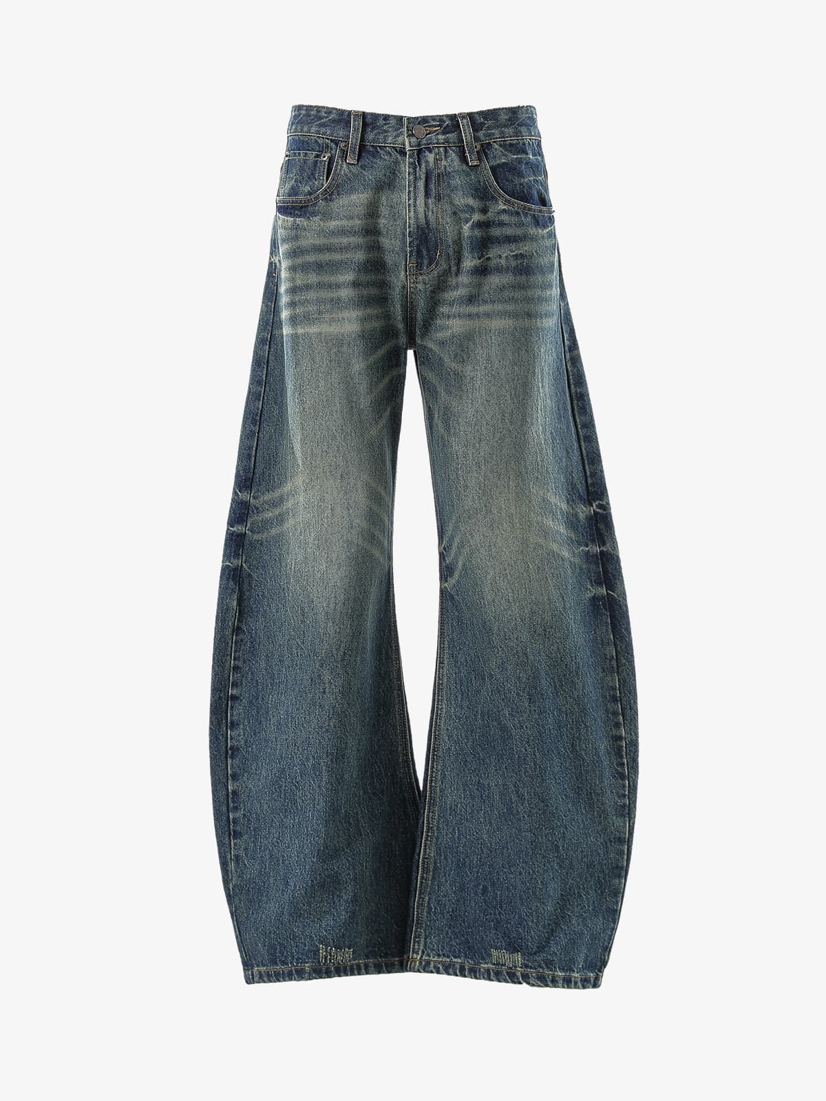 Vintage Washed Distressed Whisker Barrel Jeans