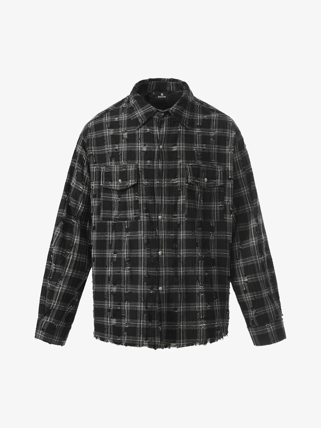 Distressed Raw Edge Plaid Shirt