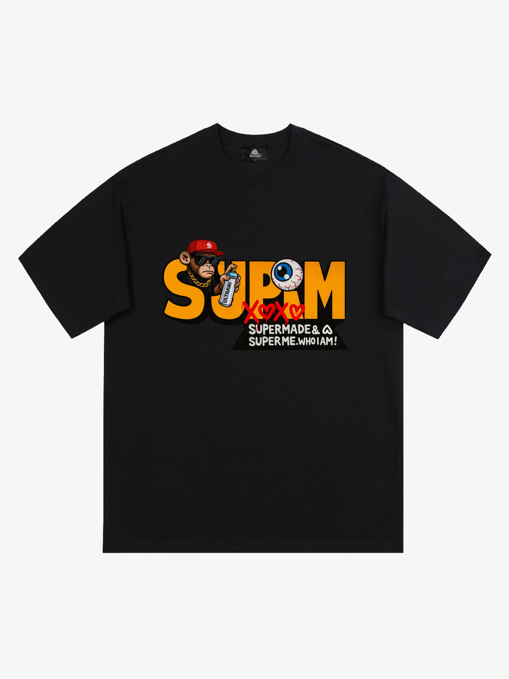 SUPM Trendy Hip-Hop Monkey Graffiti Font T-Shirt