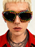 Retro High-Street Multicolor Spike Studded Sunglasses