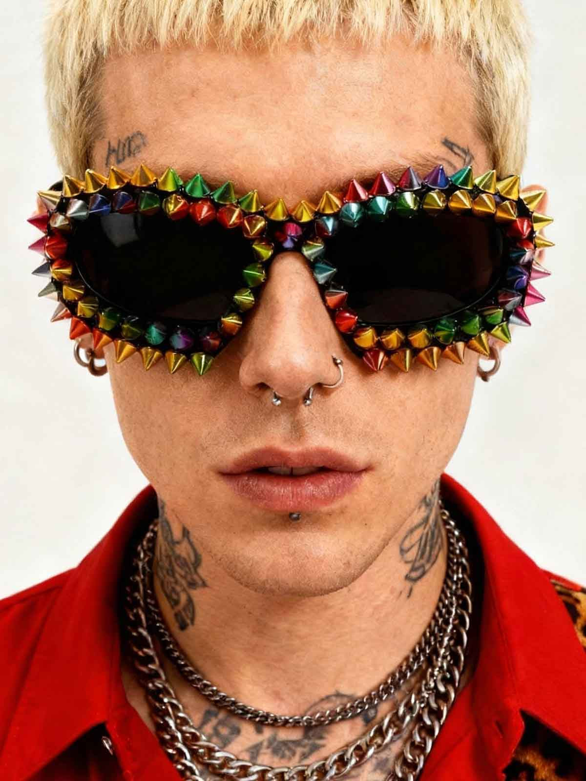 Retro High-Street Multicolor Spike Studded Sunglasses