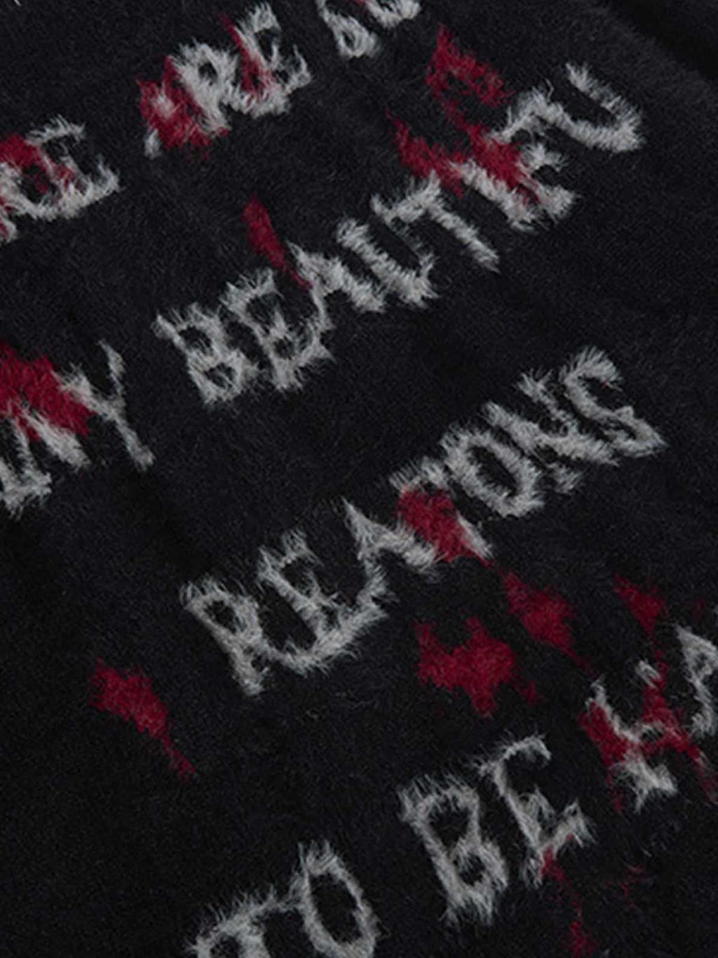Burning Letter Jacquard Fuzzy Mohair Knit Sweater