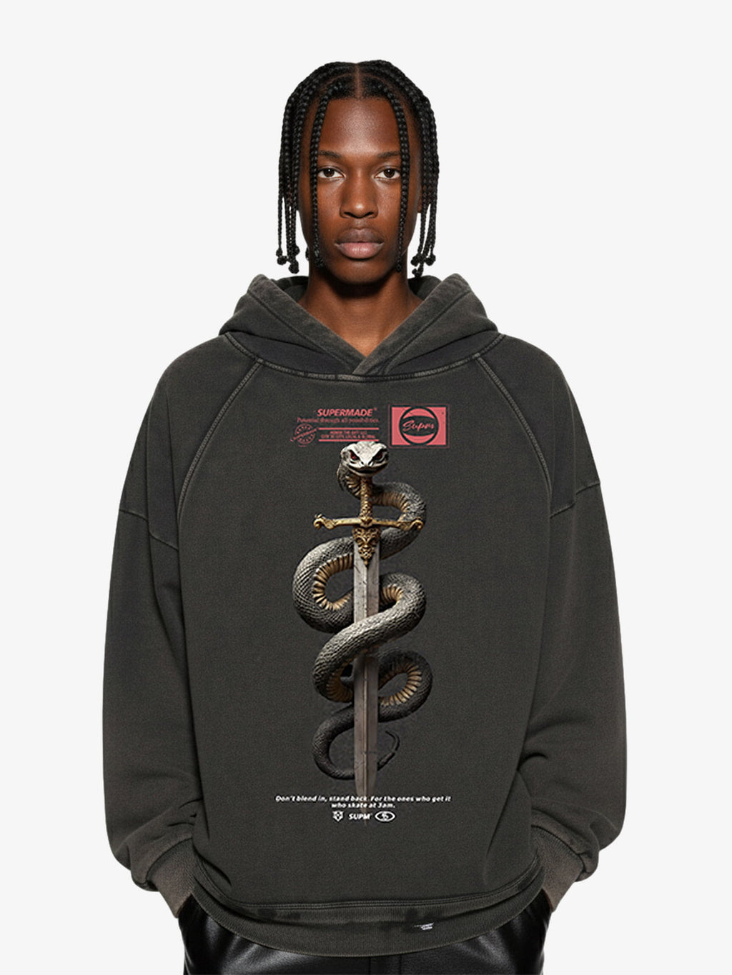 Vintage Washed Snake Staff Graphic Hoodie