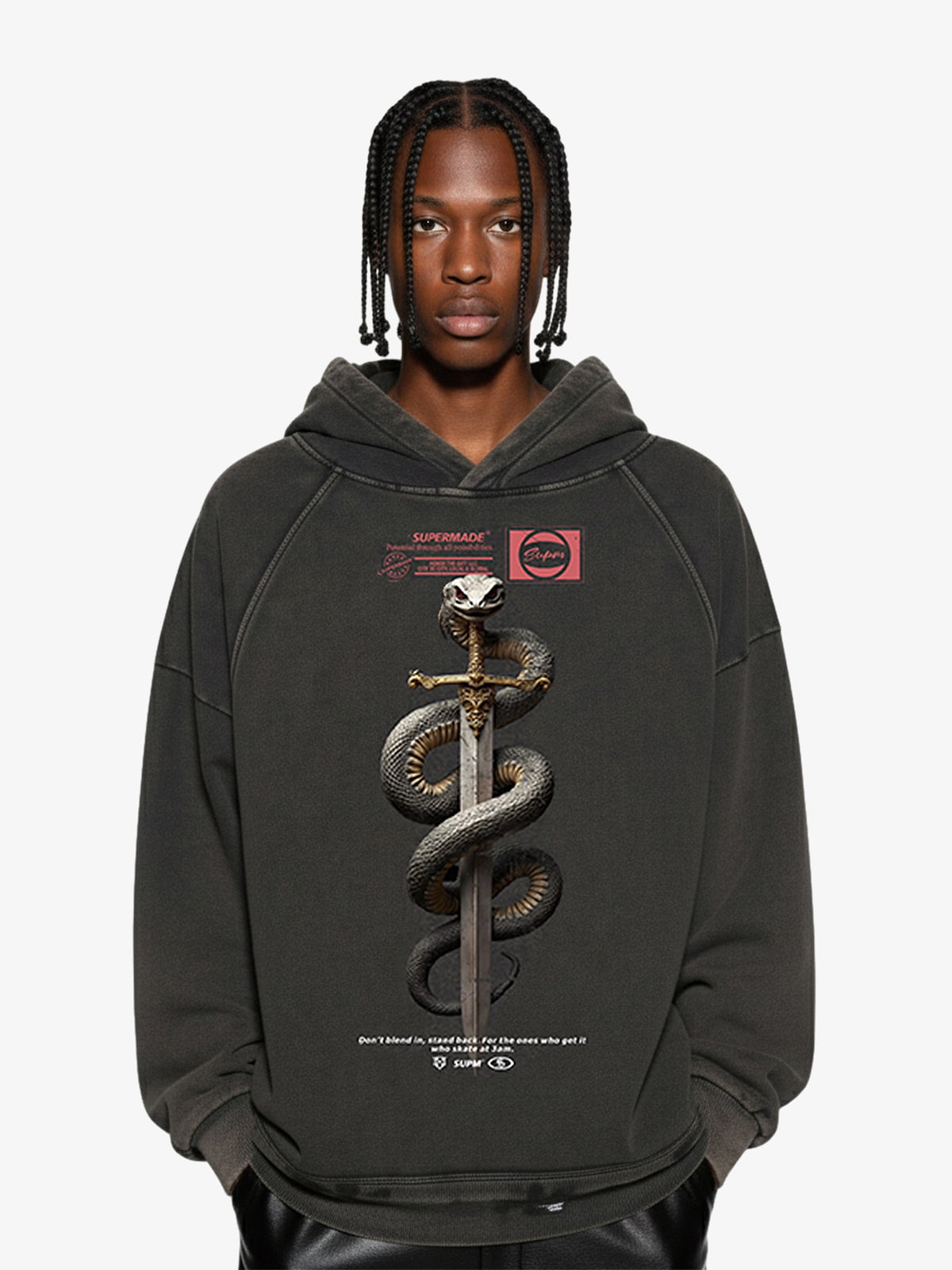 Vintage Washed Snake Staff Graphic Hoodie