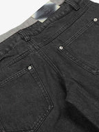 Vintage Washed Layered Waist Wide Leg Denim Jeans