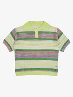 Pastel Striped Crochet Knit Short Sleeve Polo Shirt