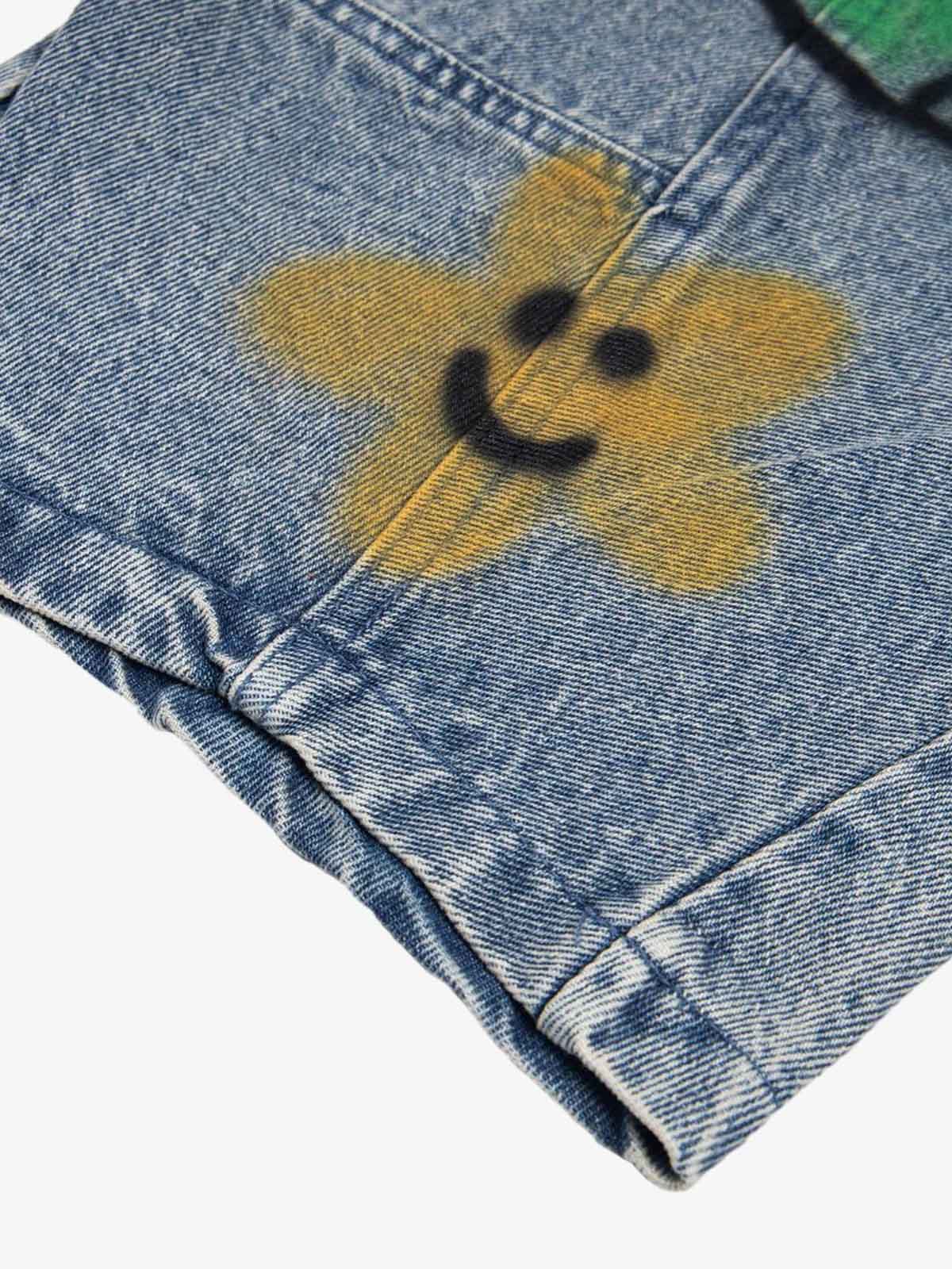 Fun Pattern Hand-Painted Print Denim Washed Jeans