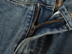 Distressed Plaid Layered Drawstring Wide Leg Jeans