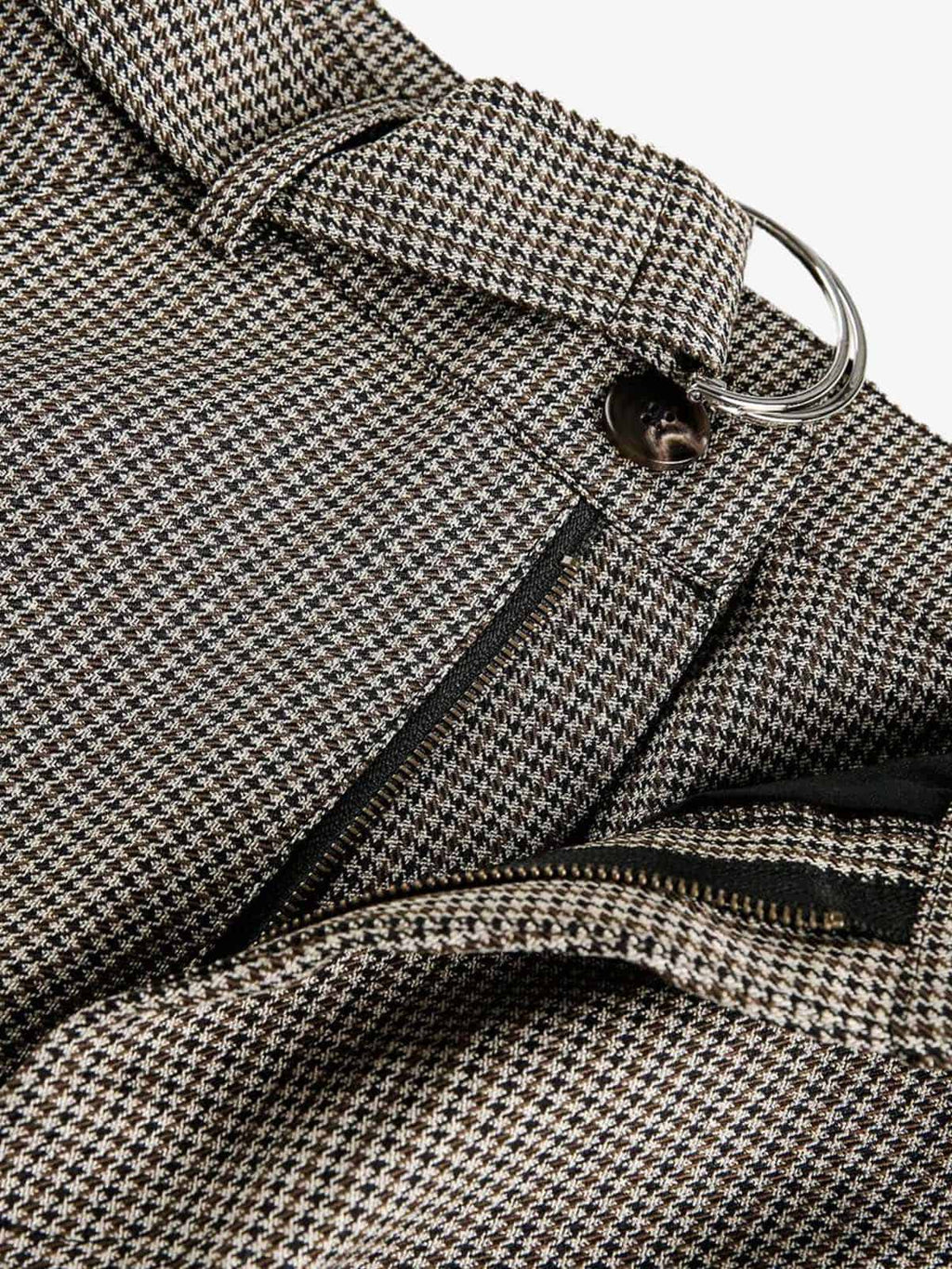 Belted Houndstooth Blazer Pants