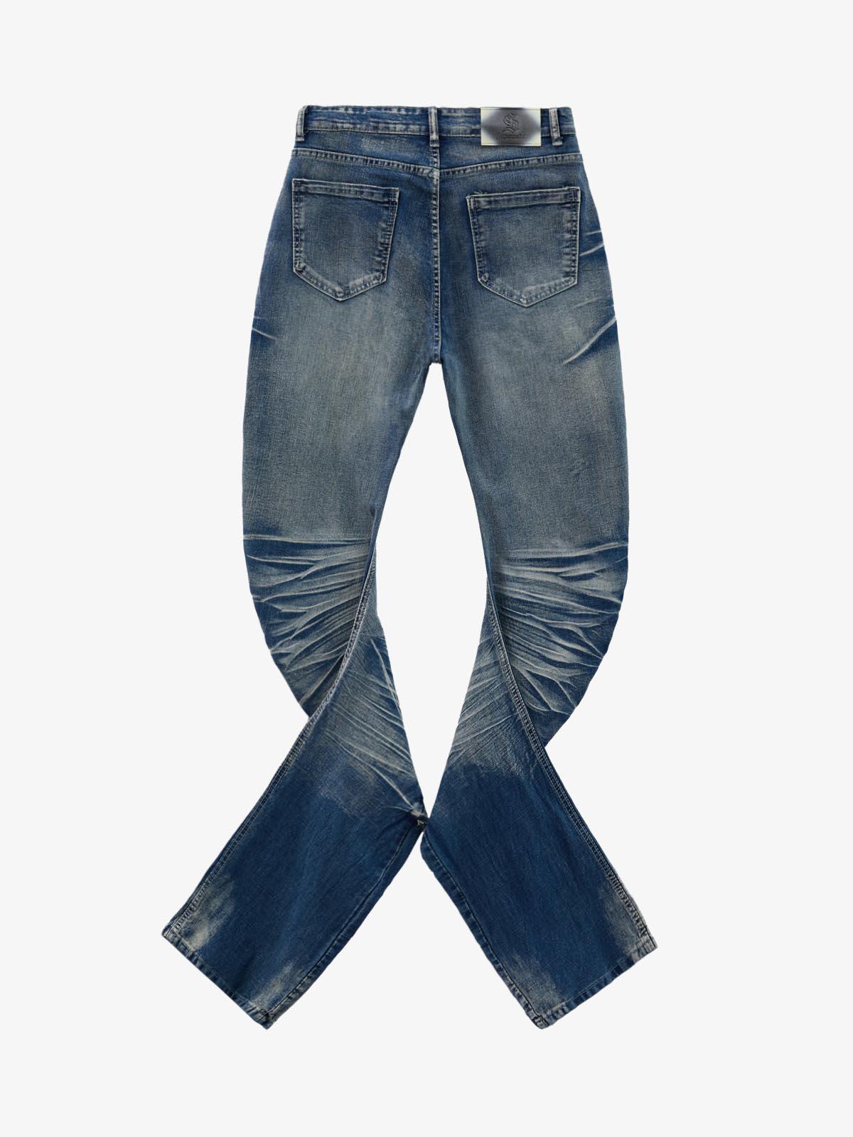 Vintage Distressed Button Fly Ruched Panel Flared Jeans