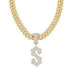 Cuban Chain Letter S Pendant Necklace