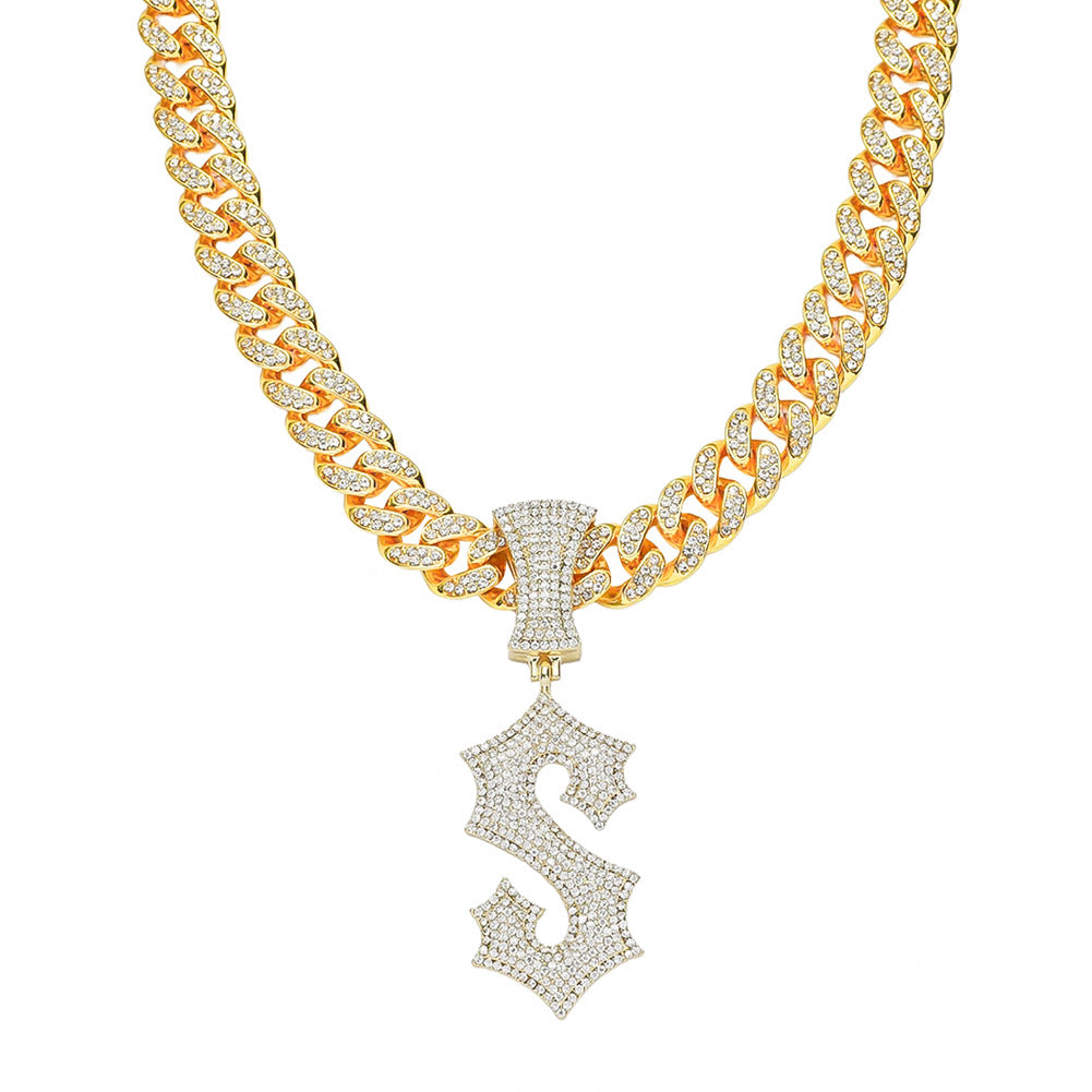 Cuban Chain Letter S Pendant Necklace