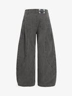 High Waist Button Fly Curved Seam Washed Jeans