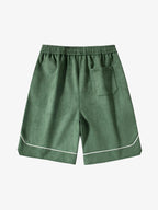 Retro Letter-Stamped Suede Drawstring Shorts