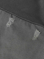 Distressed Patchwork Raw-Edge Layered-Hem Fleece Hoodie