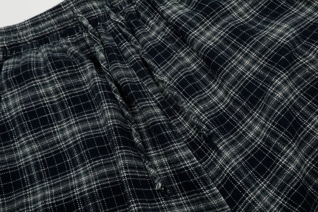 Plaid Linen-Blend Distressed Cargo Cropped Pants