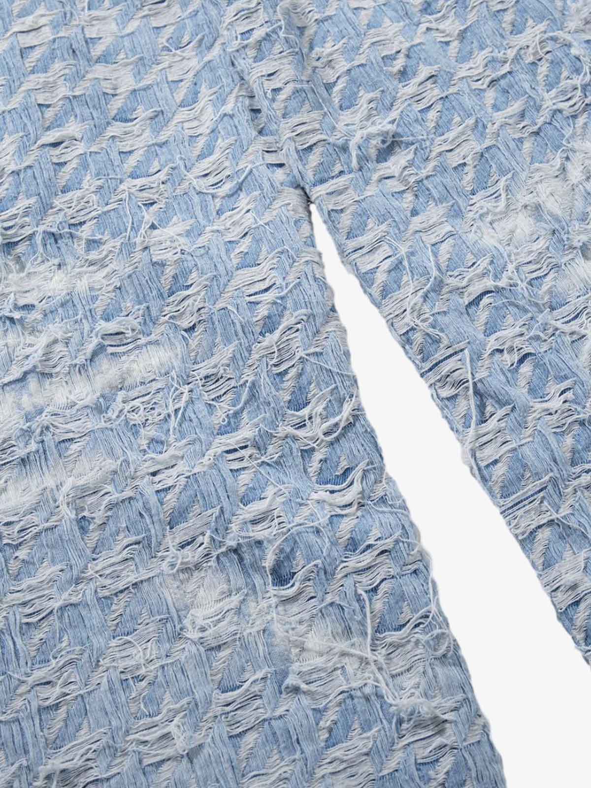Distressed Frayed Textured Denim Jeans