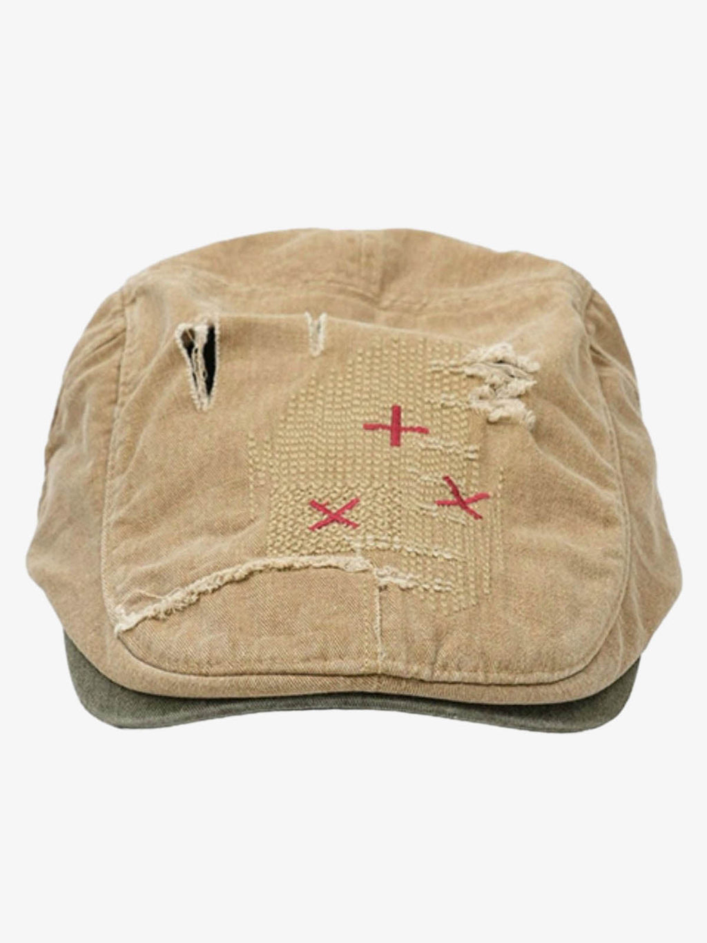 Distressed Patchwork Embroidered Cotton Flat Cap
