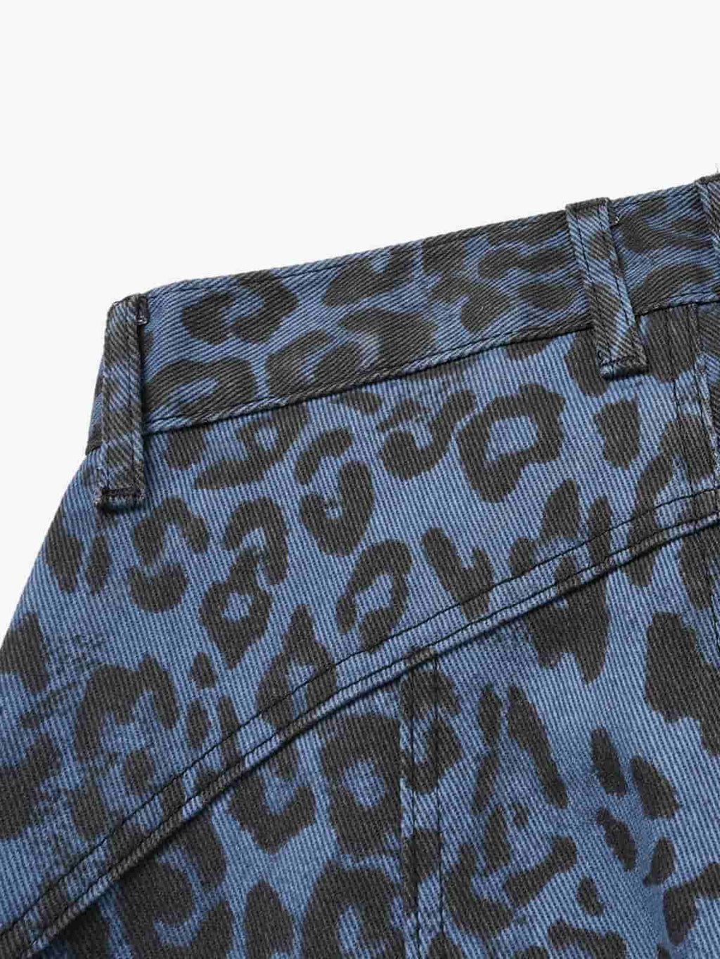 Retro Leopard Print Blue Washed Distressed Jeans