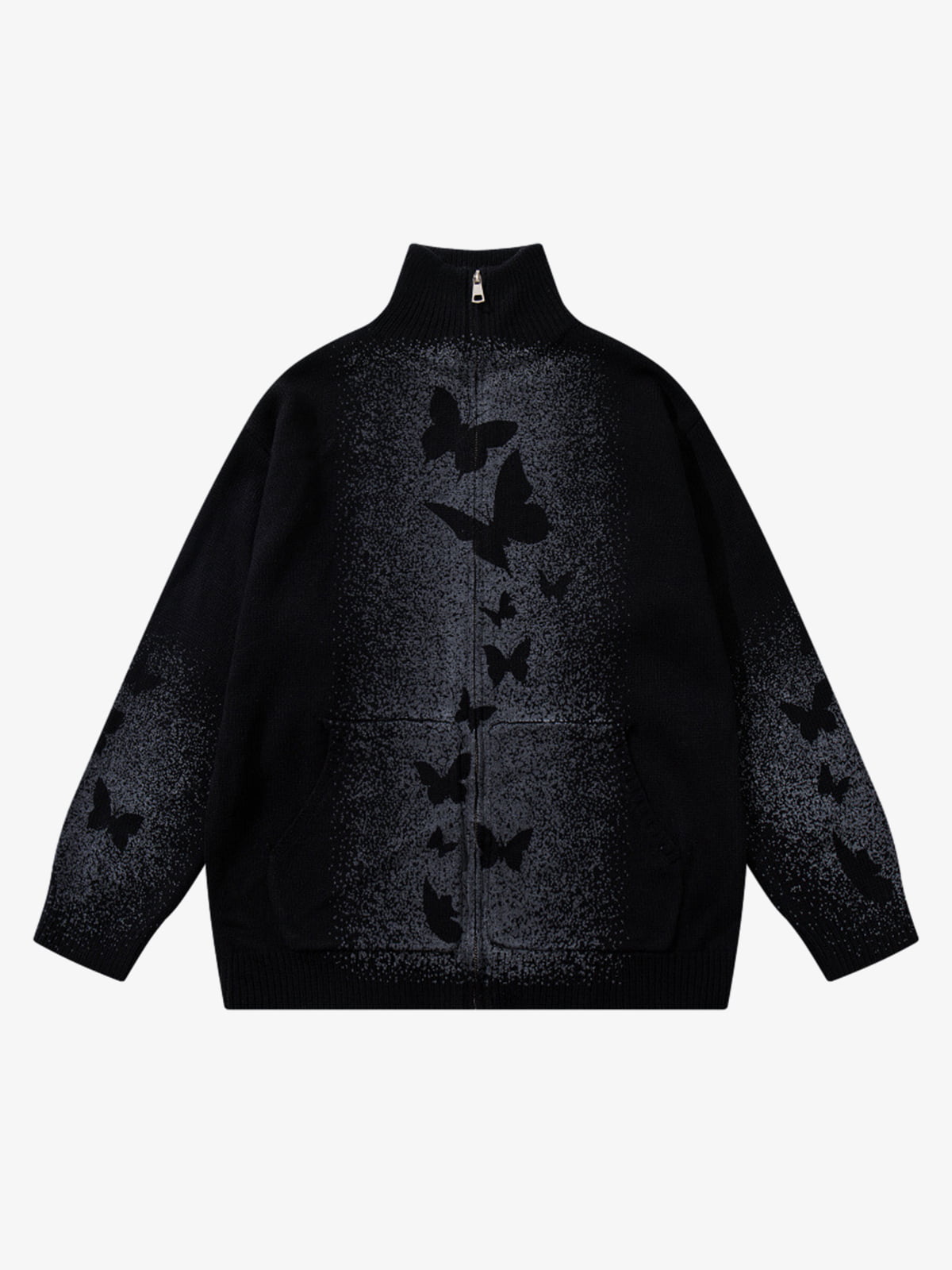 Street Dark Phantom Butterfly Stand-Collar Knit Cardigan Sweater