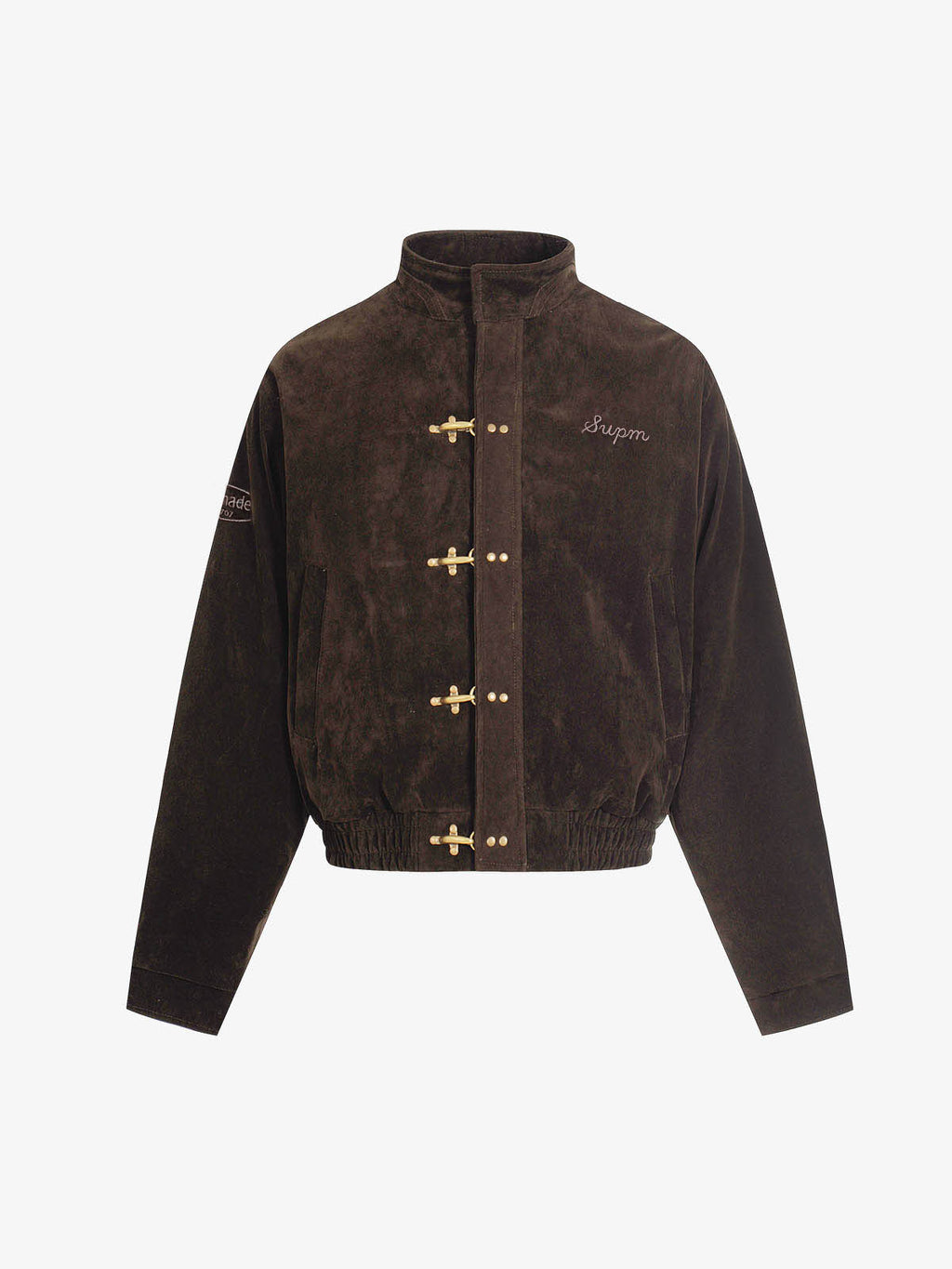 Vintage Suede Embroidered Metal Clip Down Jacket