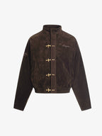 Vintage Suede Embroidered Metal Clip Down Jacket