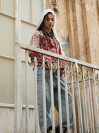 Paint Splatter Plaid Frayed Hem Button Up Shirt